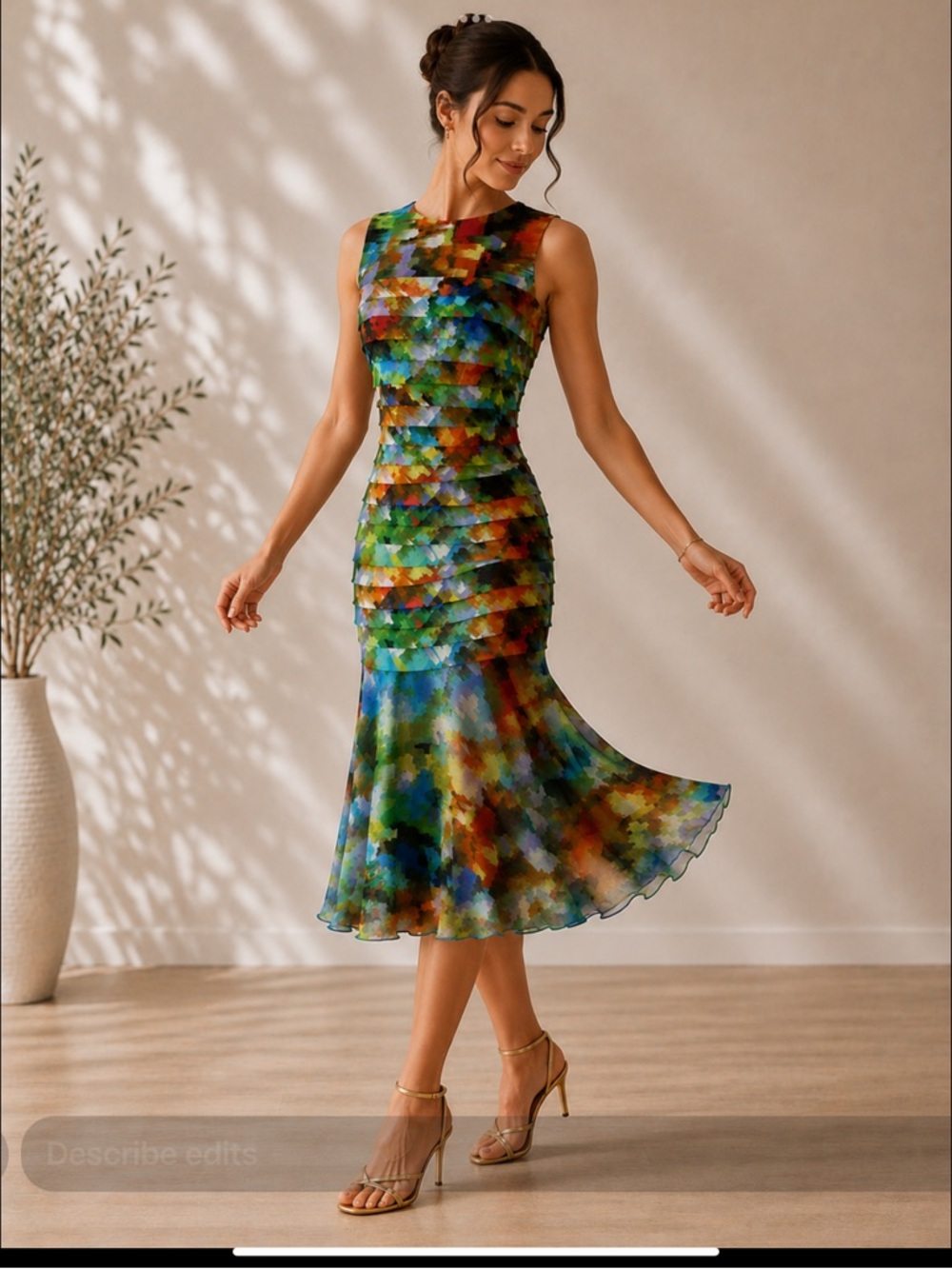 London Times Abstract Watercolor Fit & Flare Dress Colorful Occasion Dress